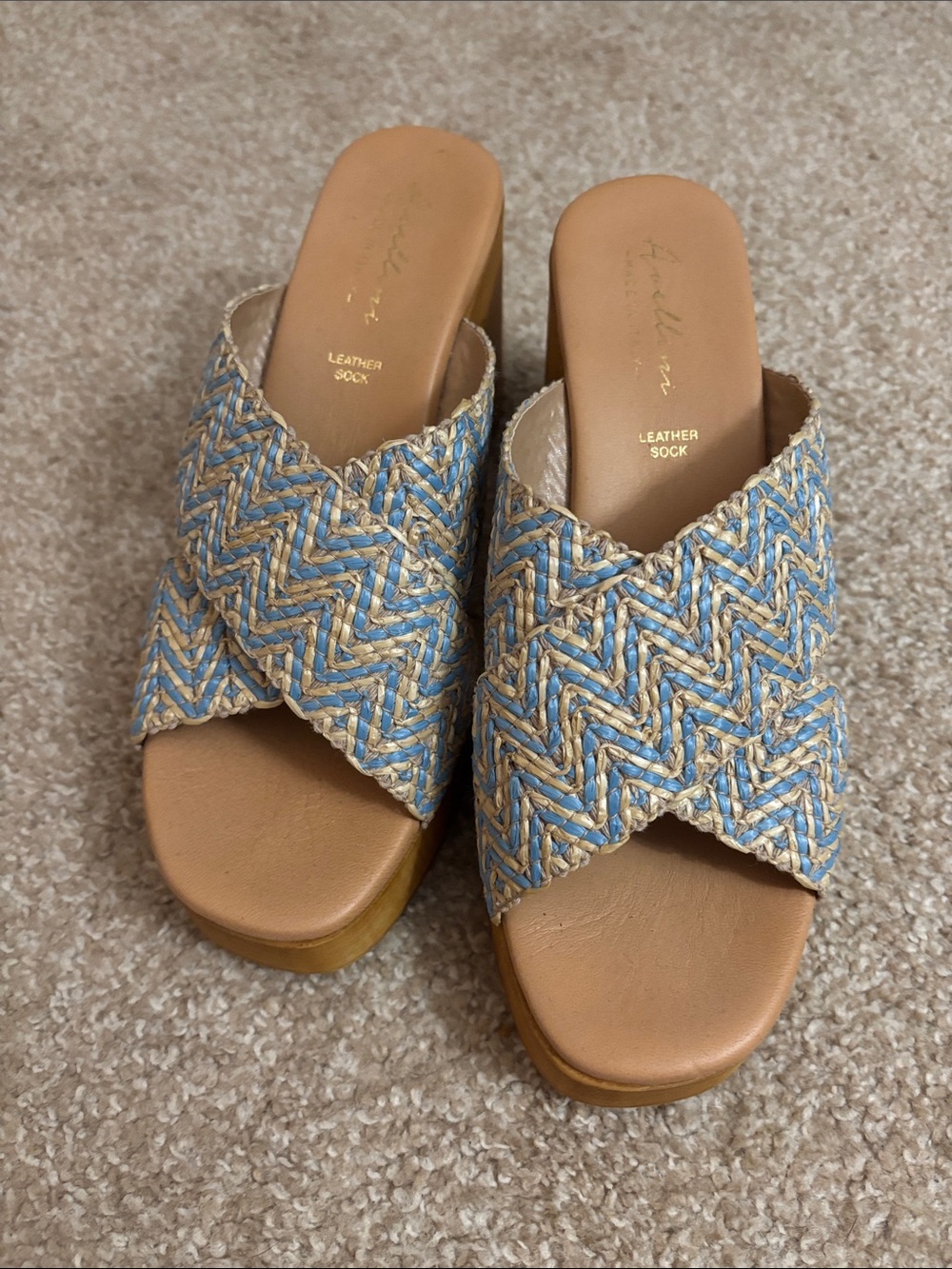 Avellini Blue & Tan Woven Platform Wedges